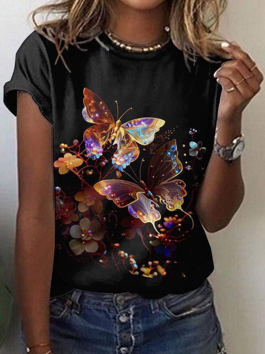 Cute Owl Pattern 3D Printed Round Neck Short Sleeve