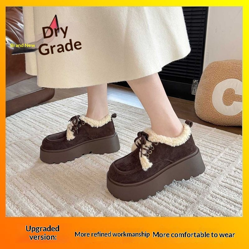 Fleece-lined, Thick Cotton Shoes With A Chunky Sole