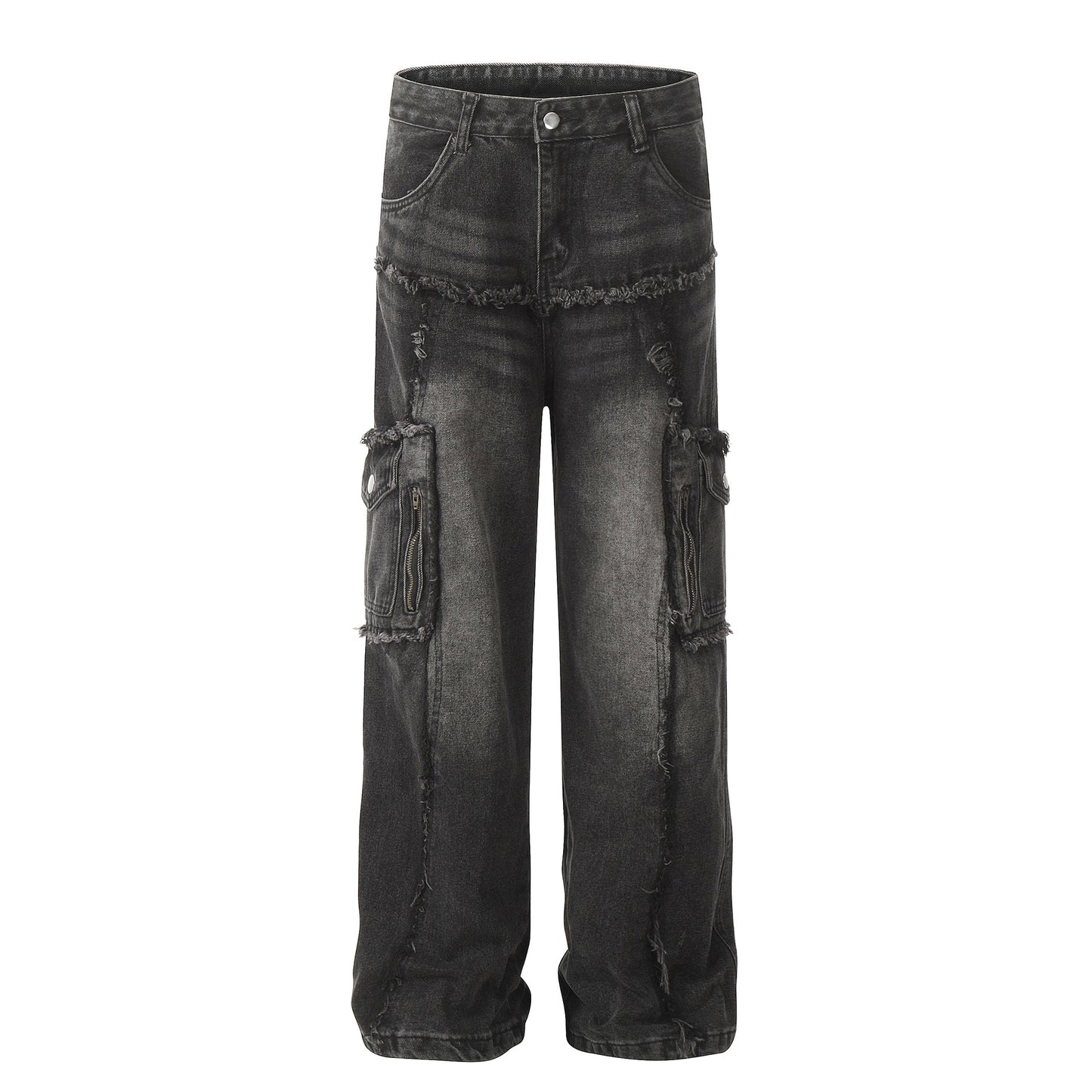 Jeans i høj kvalitet med design med flere lommer og rå kanter
