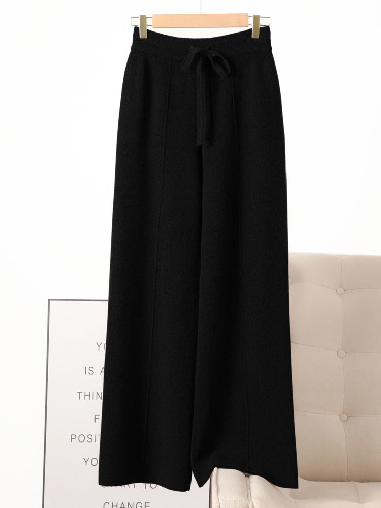 New High Waist Outer Wear Thick Wool Knitted Trousers Drape
