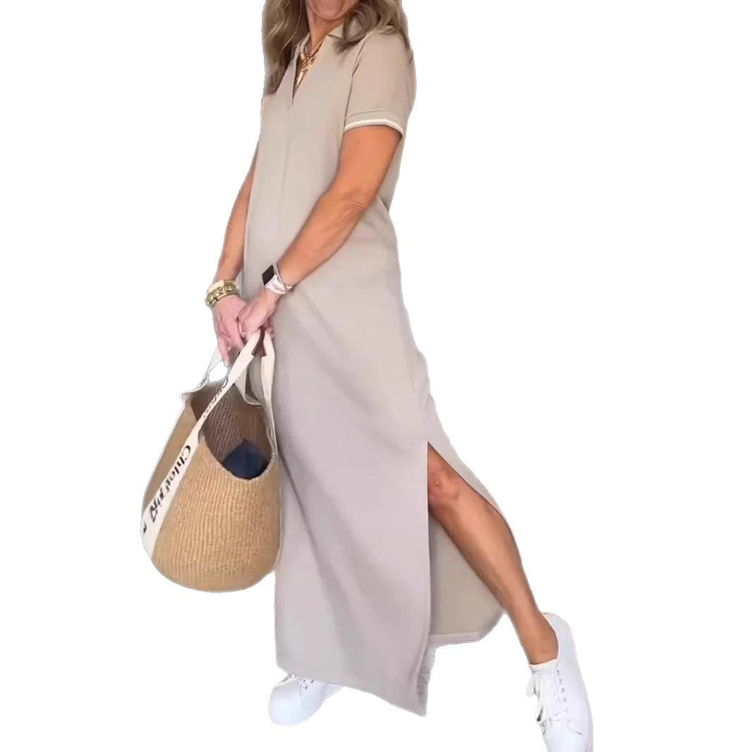 Casual Short Sleeve Split Dress With A Sophisticated Vibe