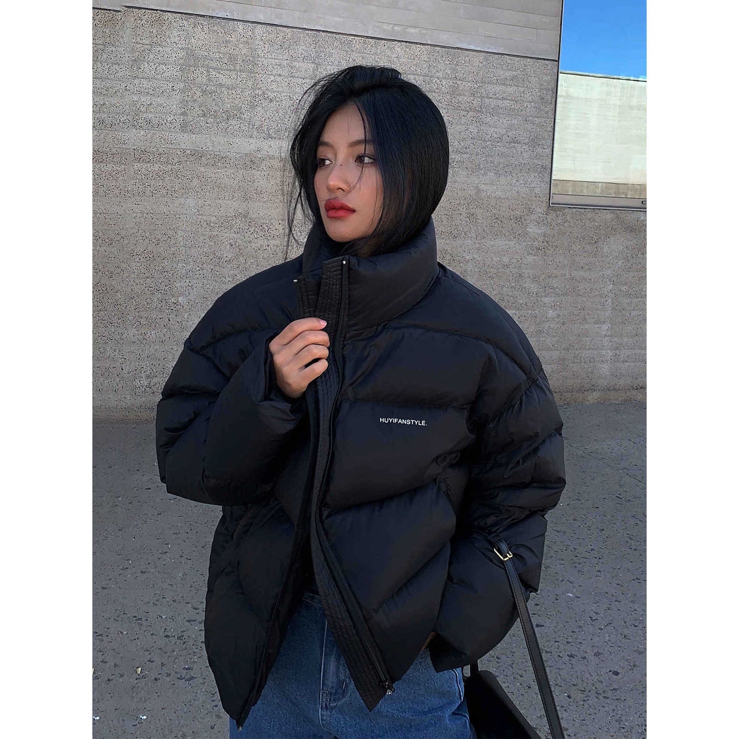 Down Cotton Jacket Women Stand Collar Short