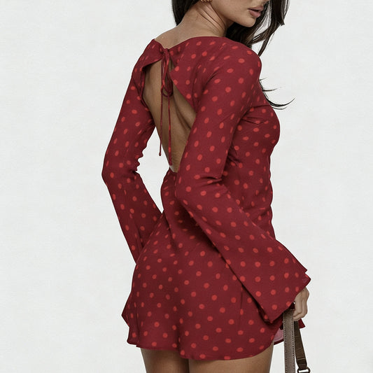 Back-tie Hollow-out Long-sleeve Dress For Women