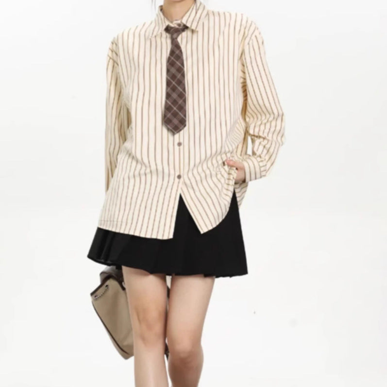 Vertical Striped Long-sleeved Shirt For Women