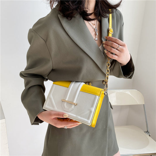 Ladies Popular One-shoulder Hit Color Small Square Bag