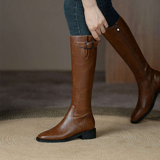 High-grade Below The Knee Slimming Chunky Heel Knight