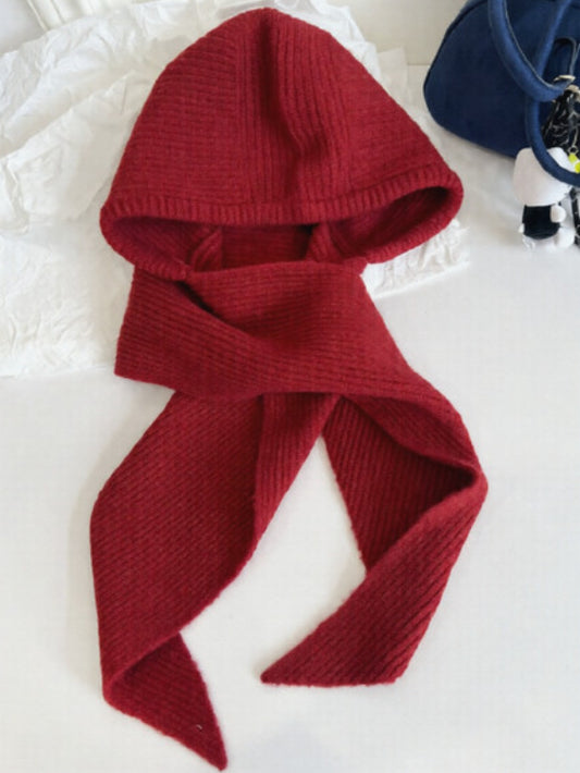 Big Head Knitted Shawl Scarf Integrated Wool Hat