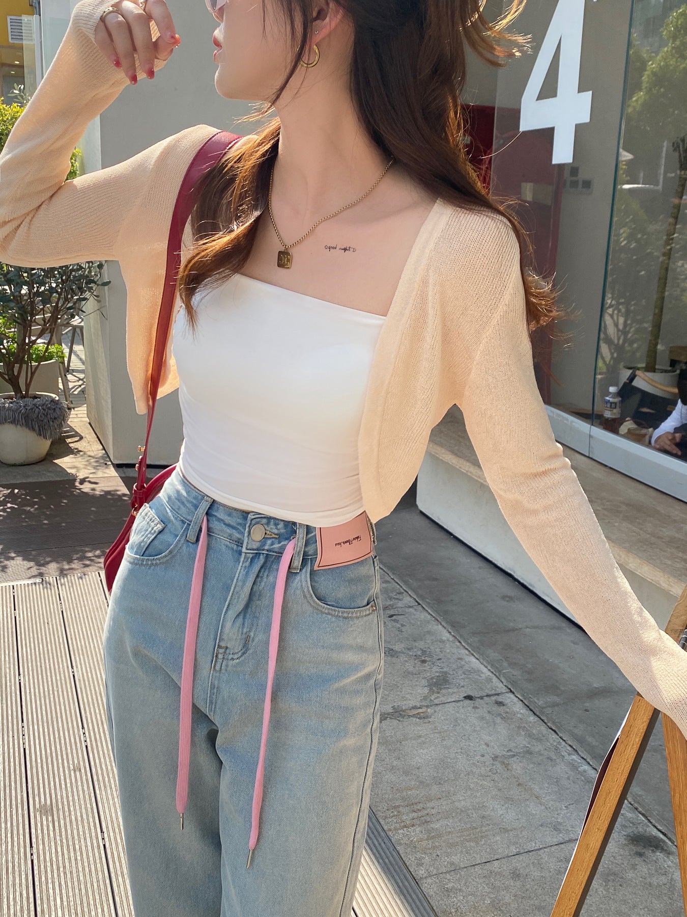 Womens Solid-Color Casual Ice Silk Knitted Cardigan