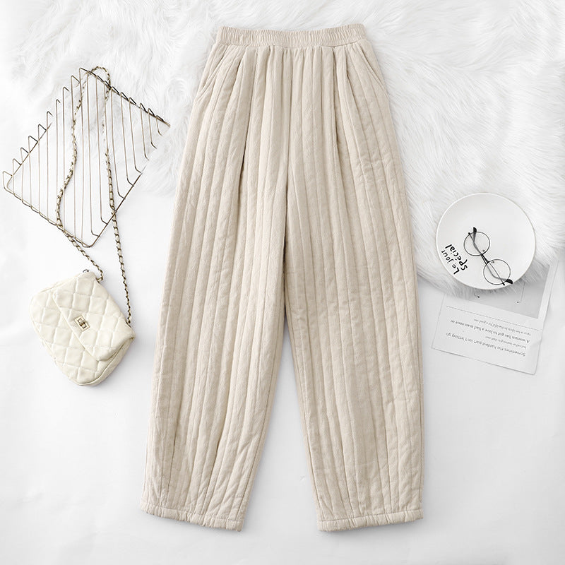 All-match Quilted Casual Pants Cotton Sunken Stripe