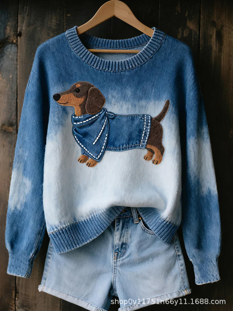 Womens Printed Saint-Like Sweater With A Crew Neck