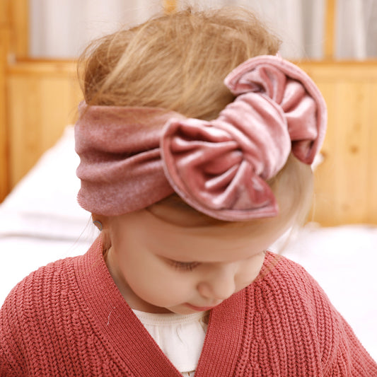 Baby Lace-up Gold Velvet Fat Bow Hair Band