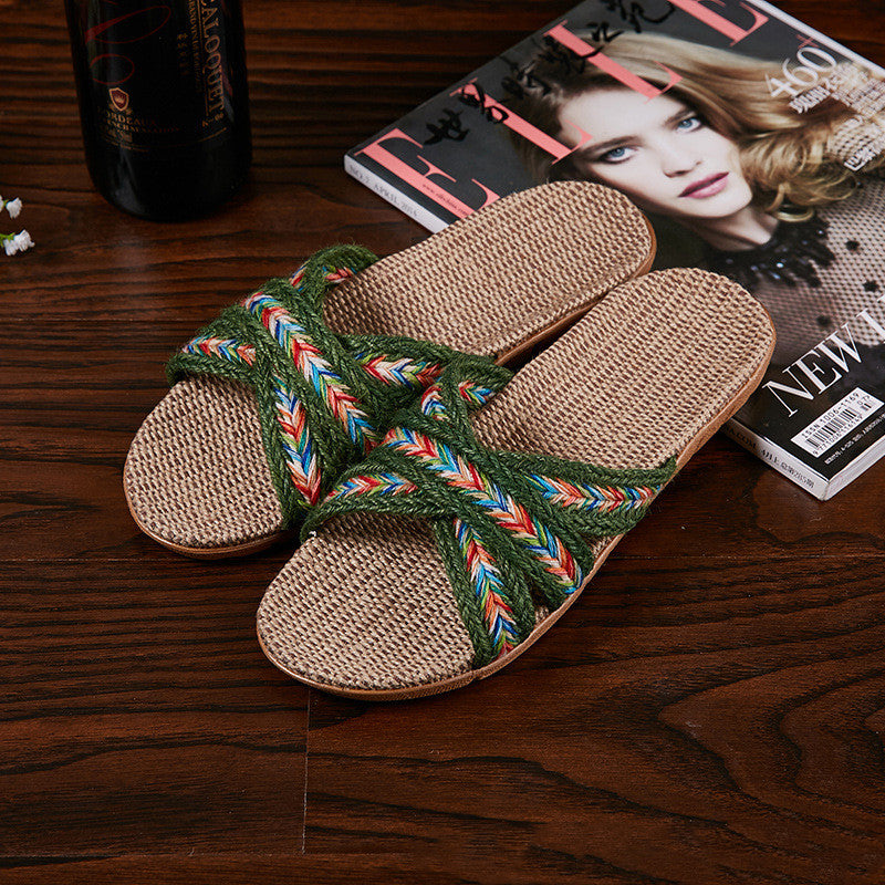 New Linen Slippers Female Summer Indoor Male Net Celebrity Couple