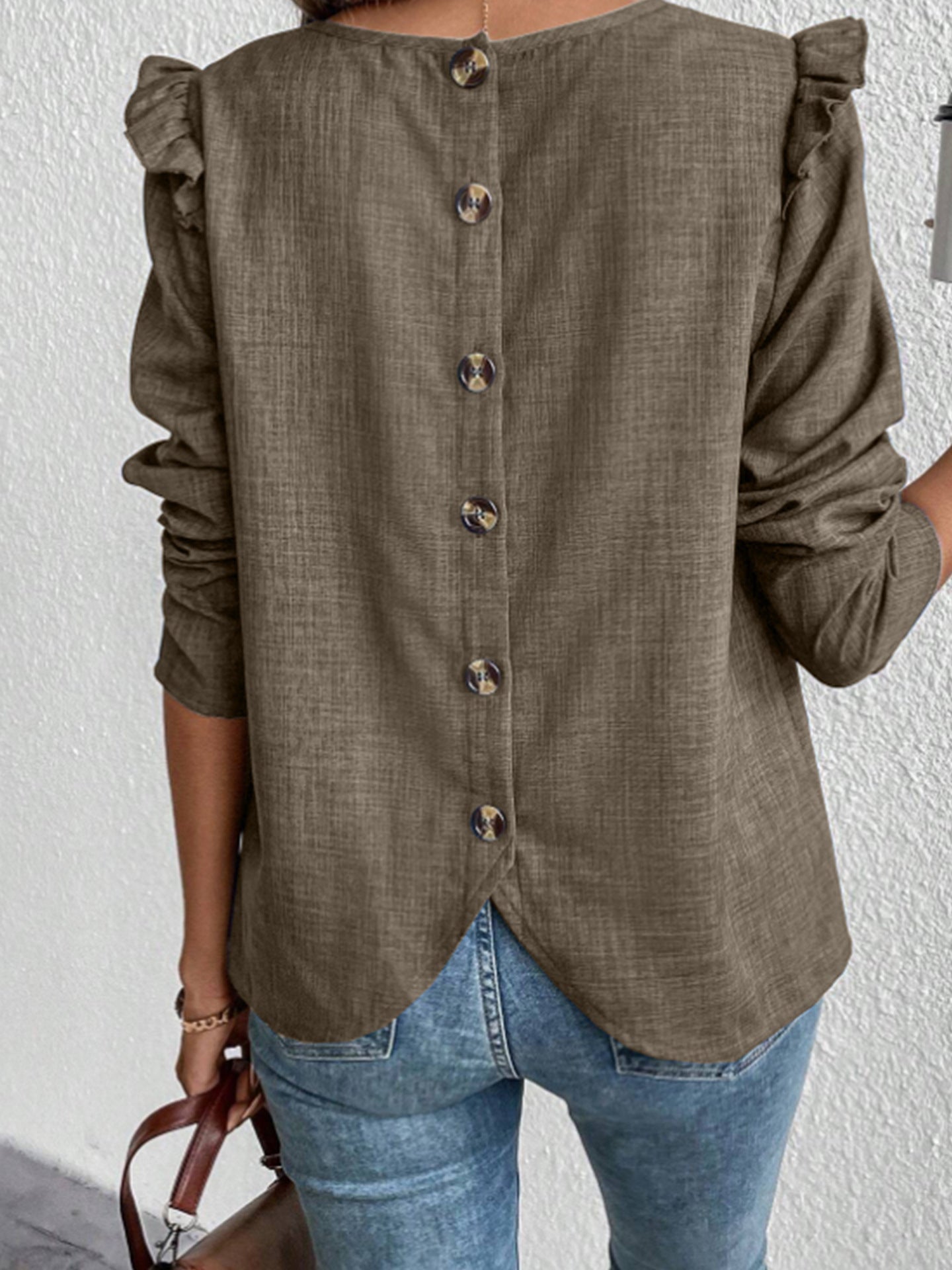 Long Sleeve Solid Color Back Single-breasted Fashion