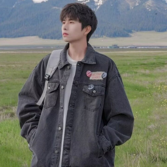 Hooded Stitching Neutral Hong Kong Style Plus Size Denim Coat