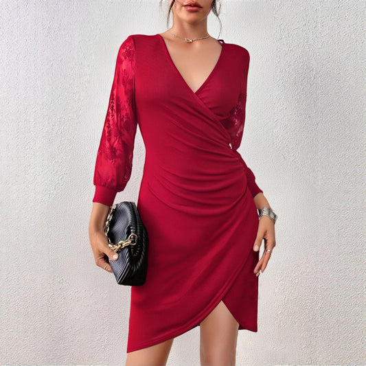 Womens Slim-fit Lace Long-sleeve Dress