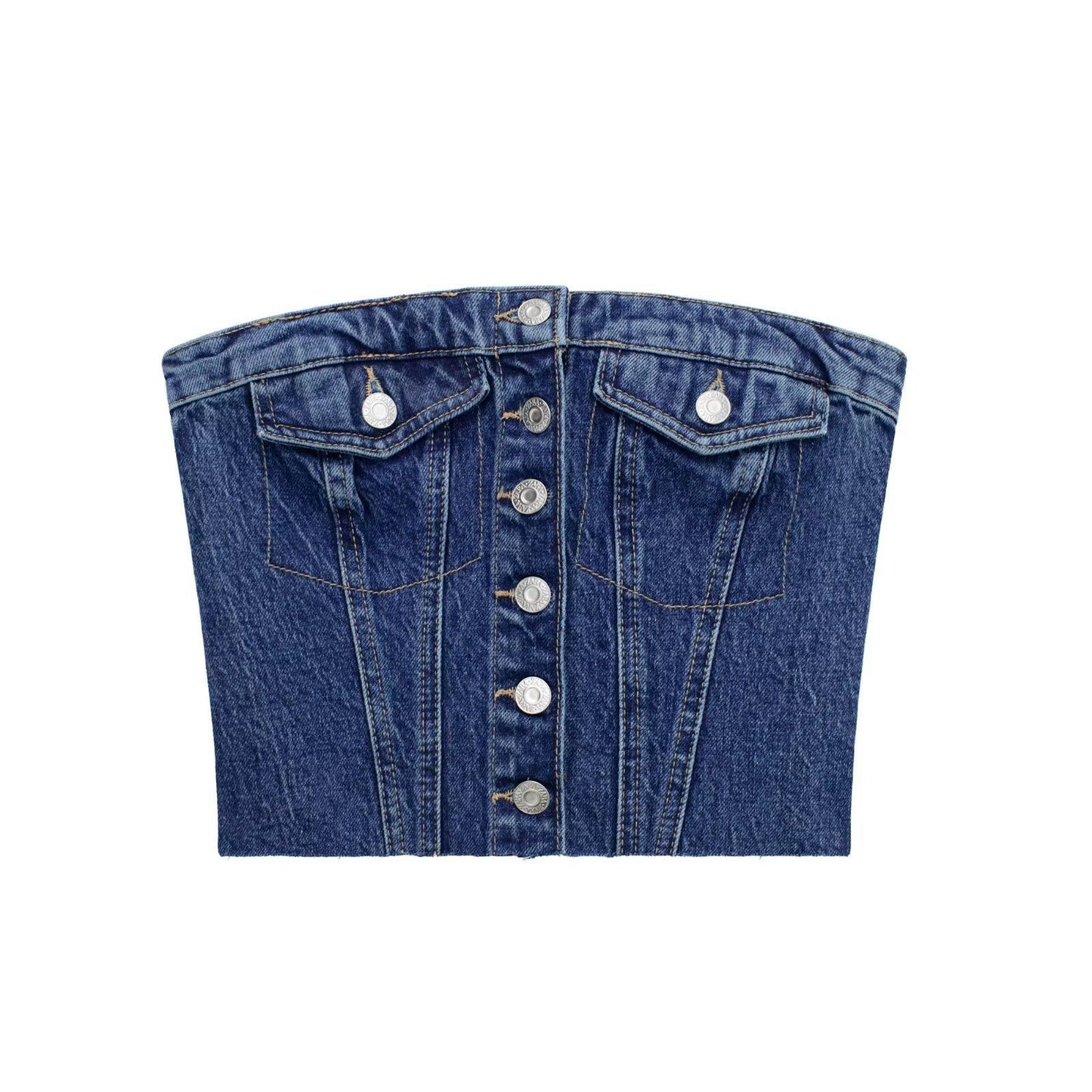 Women's Tube Top Button Denim Vest