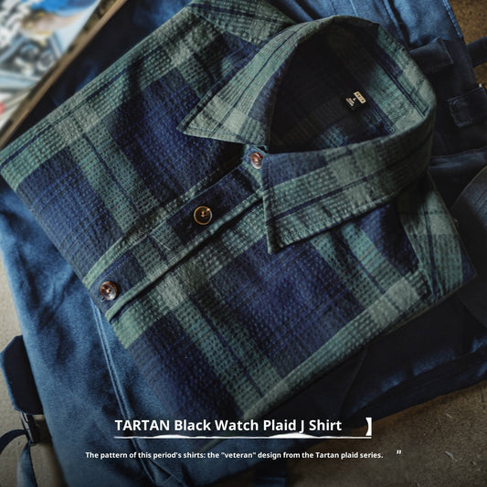 Retro Blue-green Plaid Shirt For Men