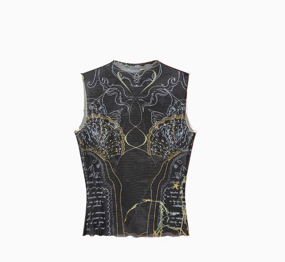 Ocean Printed Mesh Sleeveless Vest