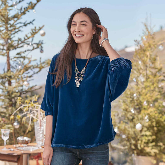 Crew-neck Drawstring Velvet T-shirt