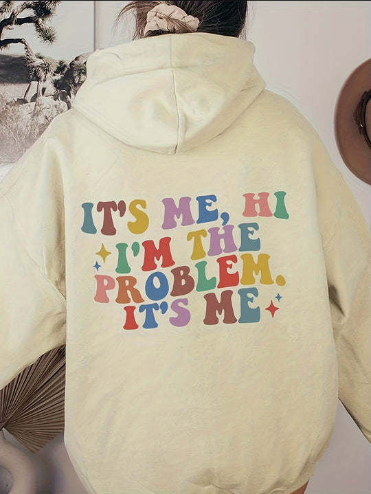 Its Me Letter Printed Hoodie Casual Pocket Long
