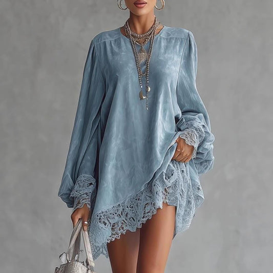 Bestselling Solid Color Lace-trimmed Dress