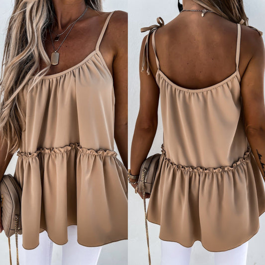 Women's Solid-color Patchwork Short-sleeve Camisole T-shirt