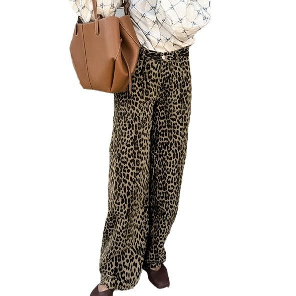Cotton Leopard-print Slim-fit Slimming Tappered Pencil Casual Pants