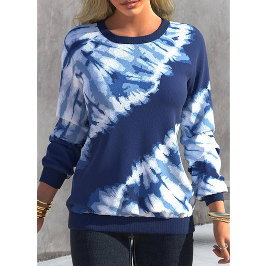 Women's Tie Dye Print Crew Neck Raglan Casual Loose Sweatshirt
