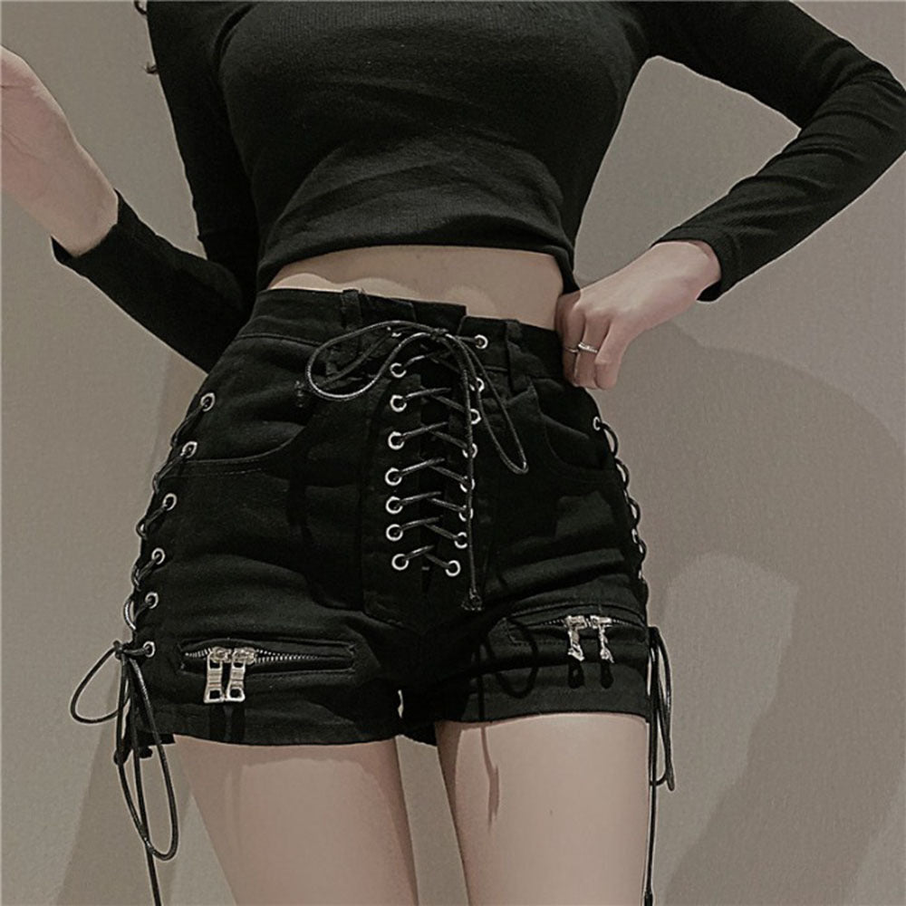 Summer Ladies High Waist Zipper Strap Denim Shorts Fashion Hot Pants