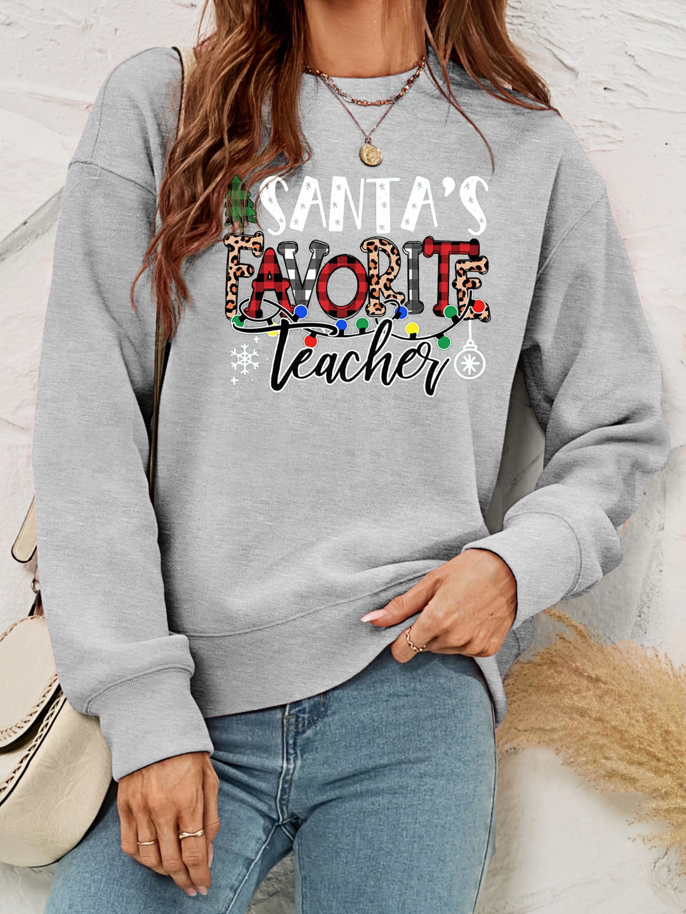 Europæisk og Amerikansk Dametøj Pullover Juletrøje Efterår og Vinter Fleece Printet Dametop