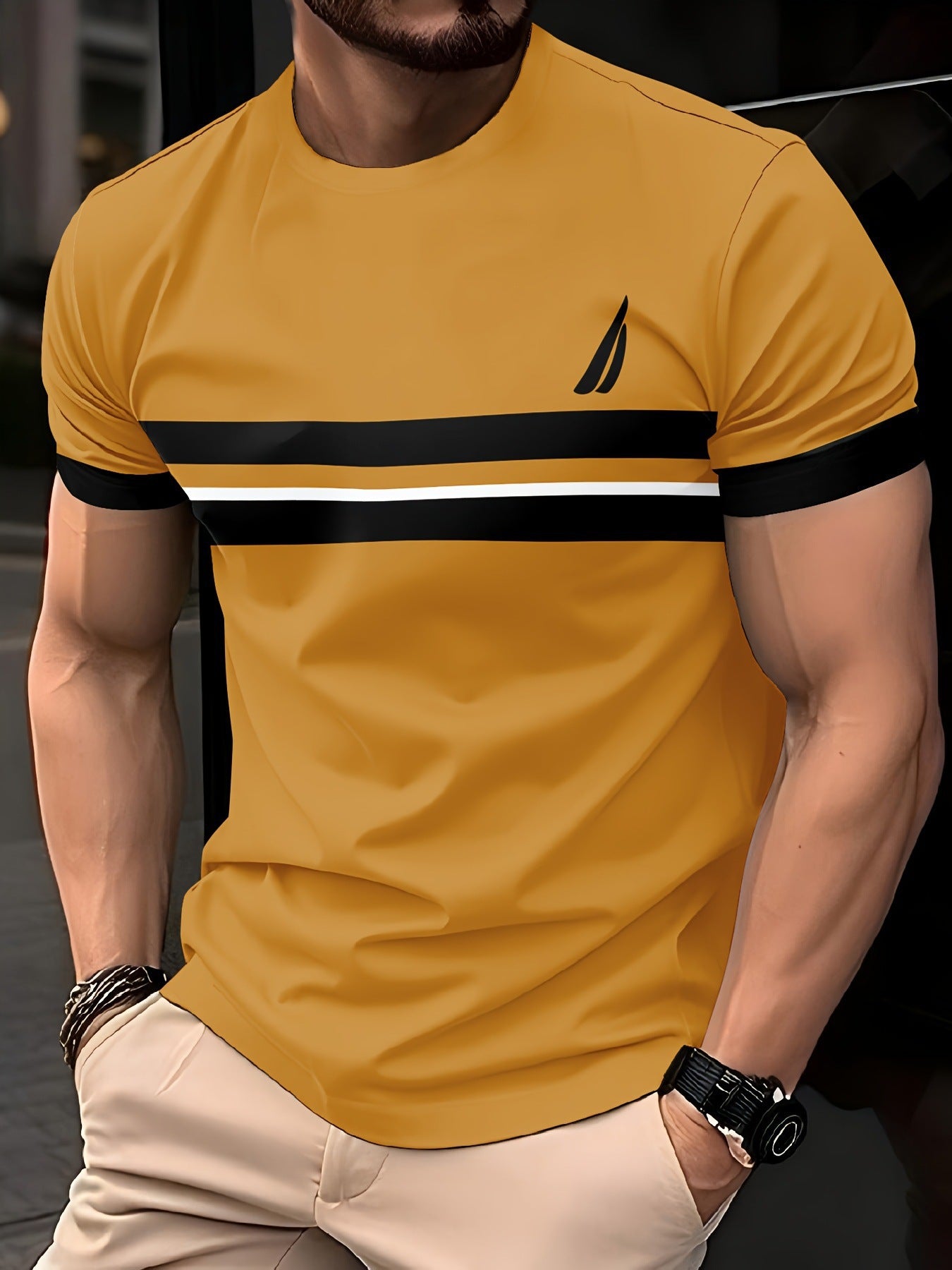 Mens Casual Minimalist 3D Short Sleeve Printed T Shirt Top