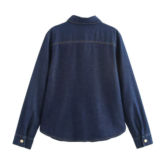 Soft Pocket Trim Button Denim Shirt