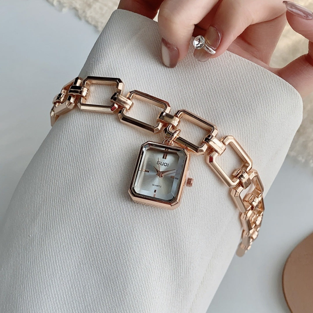 Womens Decorative Watch With Square Pendant And Bracelet Style