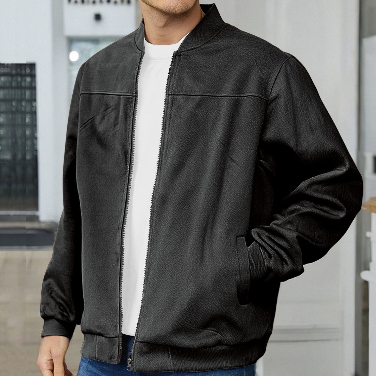 Men's Suede Fabric Jacket Casual Zipper Cardigan Outerwear