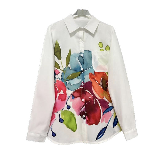 Elegant New Womens Cardigan With Ink-Wash Floral Print