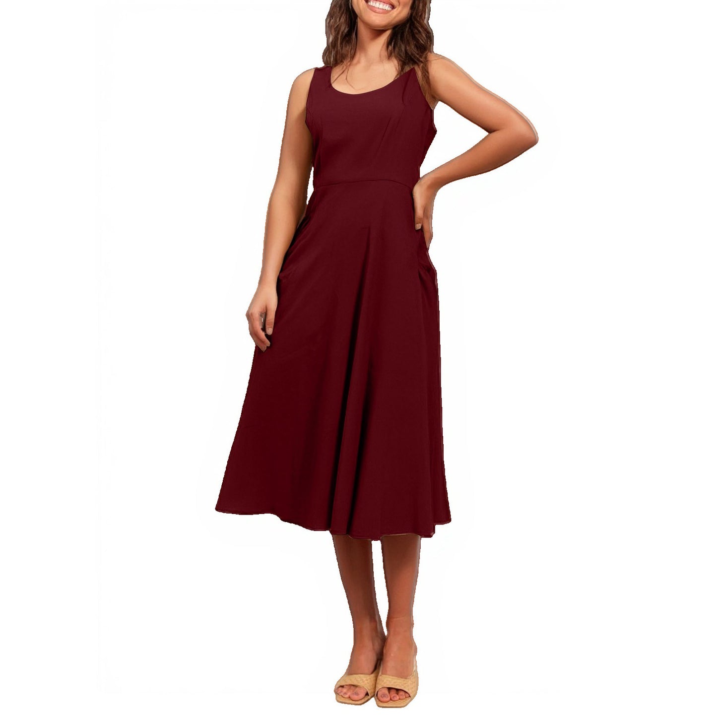 Pocketless Sleeveless Crew-Neck Elegant Womens Dress