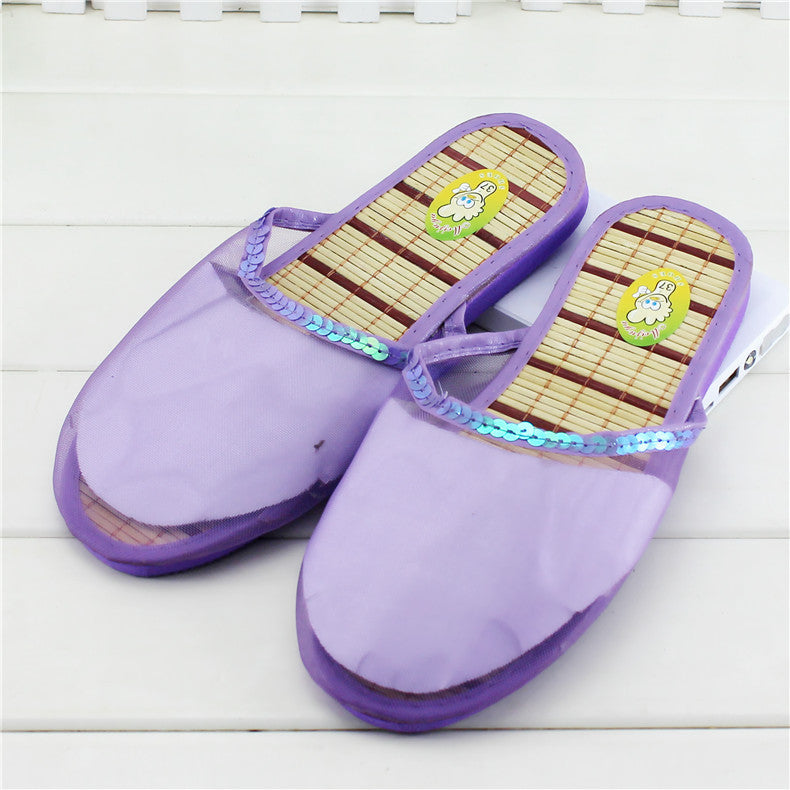 Hand-embroidered Beaded Silk Mesh Slippers