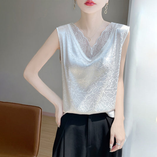 V-neck Cropped Mesh-panelled Sleeveless Tank Top