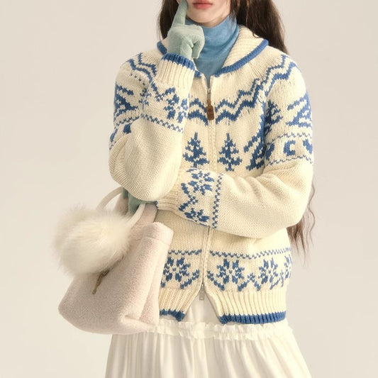 Vintage Christmas Tree Sweater Loose Knitted Cardigan Coat