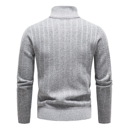 New Men's Stand Collar Pullover Sweater Striped Fleece