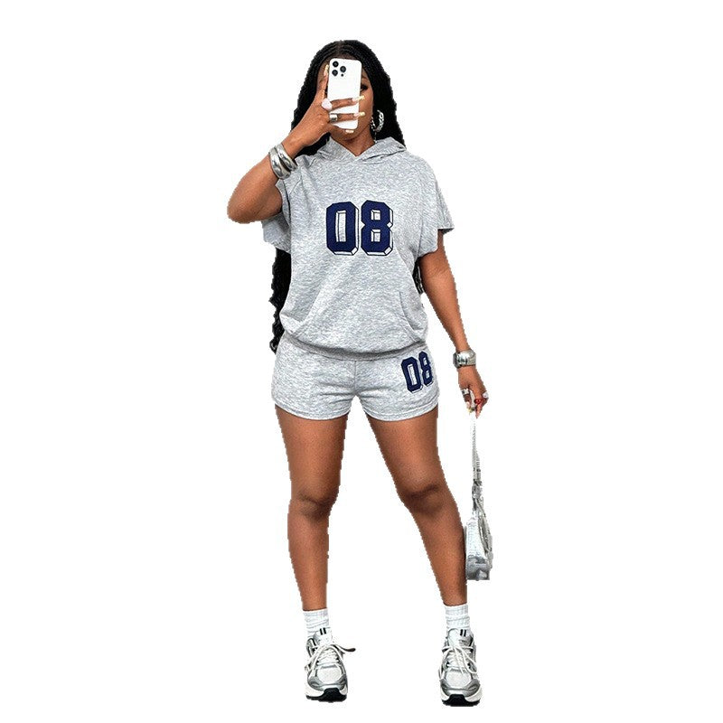Casual Sport Solid Color Printed Letter Loose Hooded Sweatshirt Set