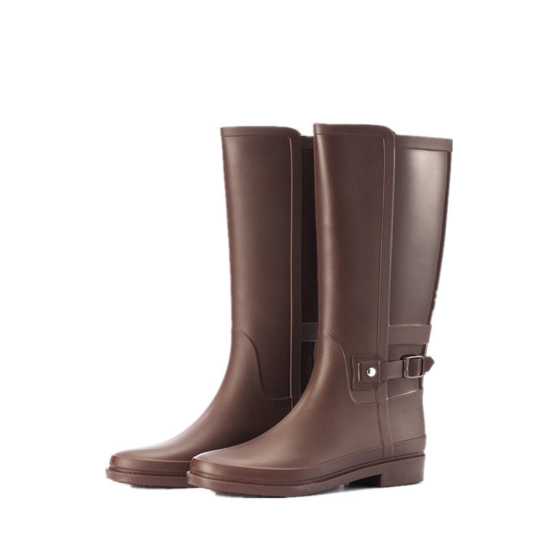 Solid Color Buckle High-top Rain Boots Non-slip