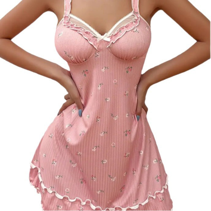 New European And American-style Sexy Sheer Camisole Dress With A V-neck Alluring Nightgown