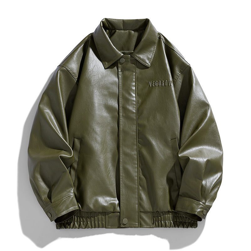 Loose Lapel American Trendy Brand Retro Motorcycle PU Leather Jacket