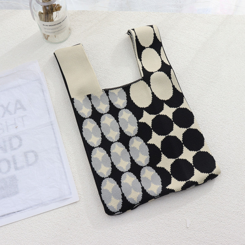 Black And White Color Match Color Bump Braided Tote One Shoulder Underarm Bag Female