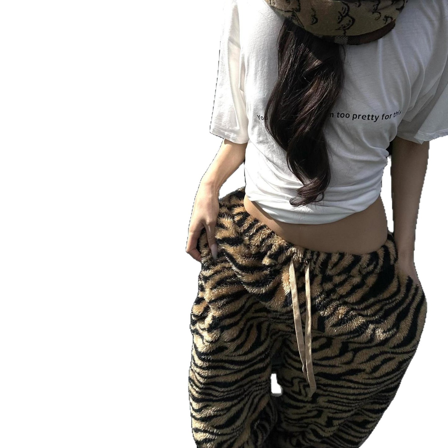 French Retro Flannel Tiger-Print Pajama Pants