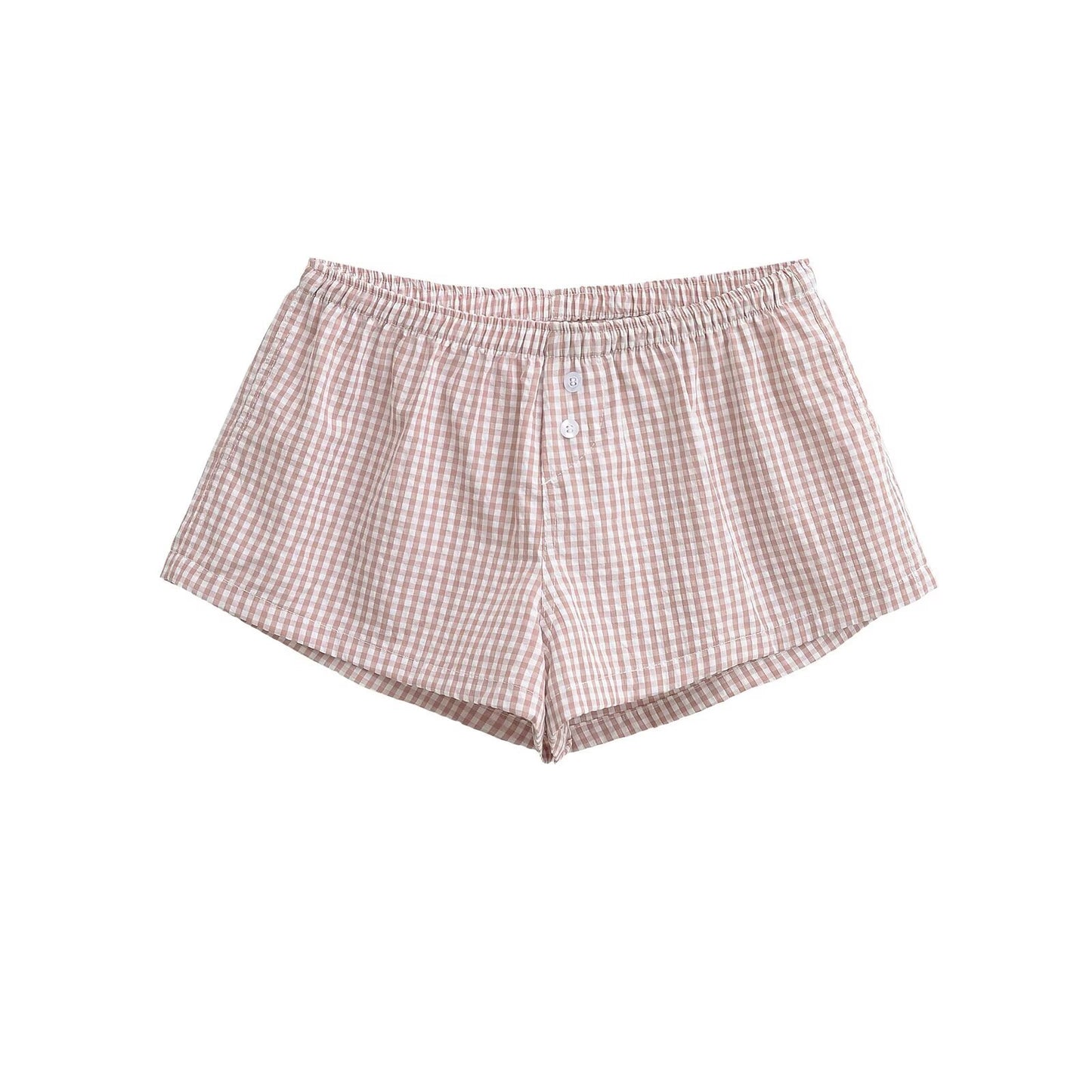 Hot Girl Loose Plaid Wide Leg Shorts Elastic Waist Button Casual Home Hot Pants