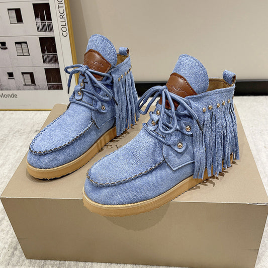 Tassel Boots Women's Tassel Lace-up Comfortable Flat Bottom