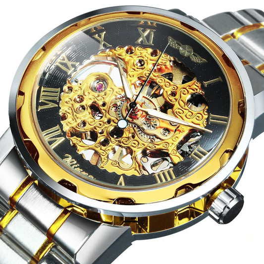 Business Leisure Hollow-out Room Gold Mechanical Watch