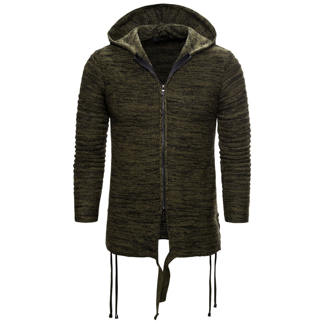Fashion Slim Solid Color Men's Sweater Hooded Zipper Plus Size Sweater